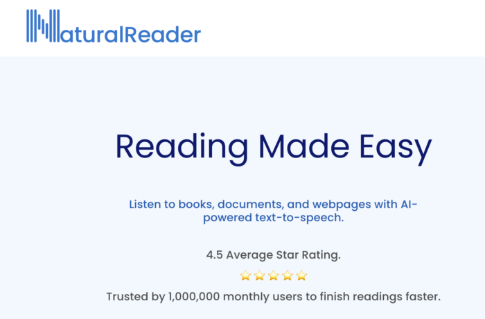 Screenshot of Natural Readers website homepage